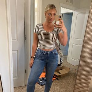 Black and white striped Express top